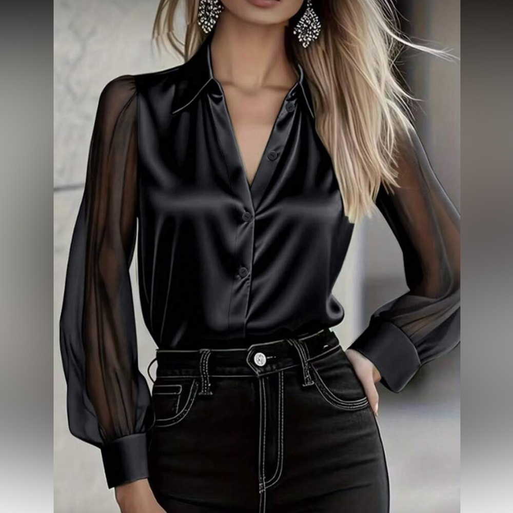 Elegant Black Sheer Sleeve Blouse